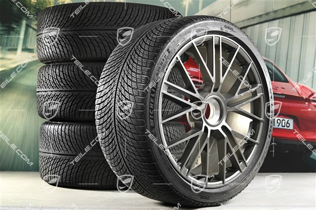 21" Panamera Turbo S Koła zimowe, komplet, centralne mocowanie, felgi 9,5J x 21 ET71 + 10,5J x 21 ET71 + opony zimowe Michelin Pilot Alpin 5 275/35 R21 + 315/30 R21, Turbonite