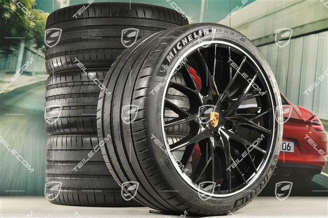 21-inch Panamera SportDesign summer wheel set, rims 9,5J x 21 ET71 + 11,5J x 21 ET69 + Michelin summer tires 275/35 ZR21 + 315/30 ZR21, with TPM