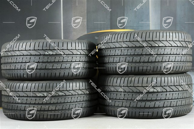 21" koła letnie Cayenne Exclusive Design, komplet, felgi 9,5J x 21 ET46 + 11,0J x 21 ET58 + opony letnie Pirelli P Zero 285/40 R21 + 315/35 R21, z czujnikami ciśnienia, Platinum półmat satyna