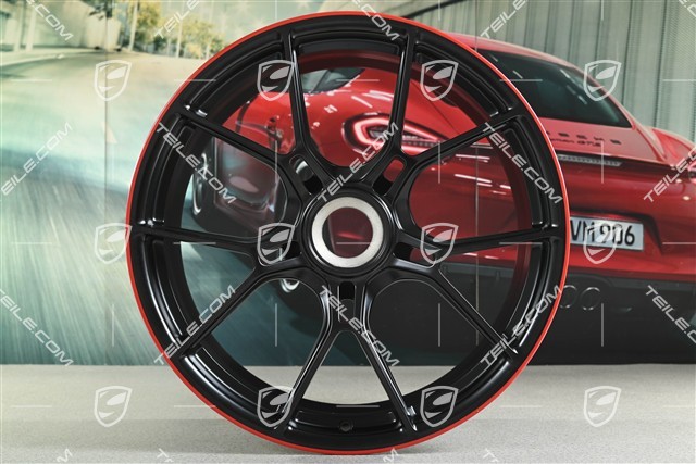 20"+21" GT3 Felgen Satz, 9,5J x 20 ET46 + 12J x 21 ET45, in Schwarz Seidenmatt, Rand in Rot