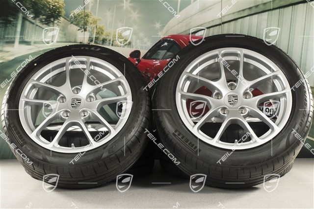 18" Cayman III summer wheel set, rims 8J x 18 ET57 + 9J x 18 ET47 + NEW Pirelli P Zero summer tires 235/45 R18 + 265/45 R18
