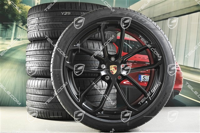 22-inch wheel set Cayenne GT Coupé, wheel rims 10J x 22 ET48 + 11,5J x 22 ET52 + Pirelli summer tyres 285/40 ZR22 + 315/35 ZR22, black satin-matt
