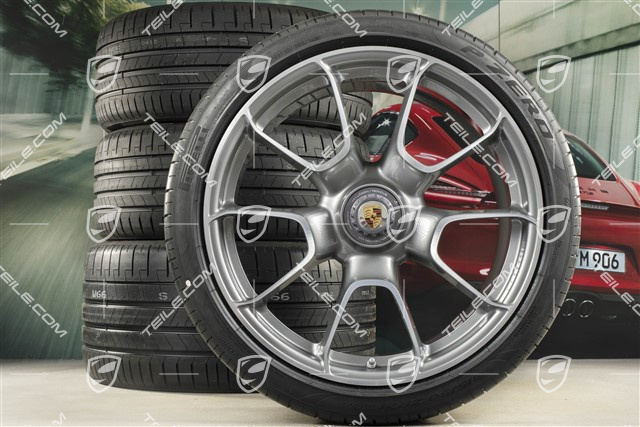 20"+21" Turbo S Exclusive Design Sommerräder Satz, Felgen 9,5J x 20 ET44 + 12J x 21 ET70 + NEUE Pirelli Sommerreifen 255/35 R20 + 315/30 R21, Platinsilber