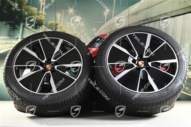 21" Macan Turbo Winterräder Satz, Felgen 8,5J x 21 ET27 + 10,5J x 21 ET47 + NEUE Continental Winterreifen 255/45 R21 + 285/40 R21, in Schwarz Hochglanz