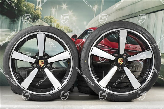 20+21-inch summer wheel set Carrera Exclusive Design, rims 8,5J x 20 ET53 + 11,5J x 21 ET67 + summer tyres 245/35 R20 + 305/30 R21, black high gloss, with TPM