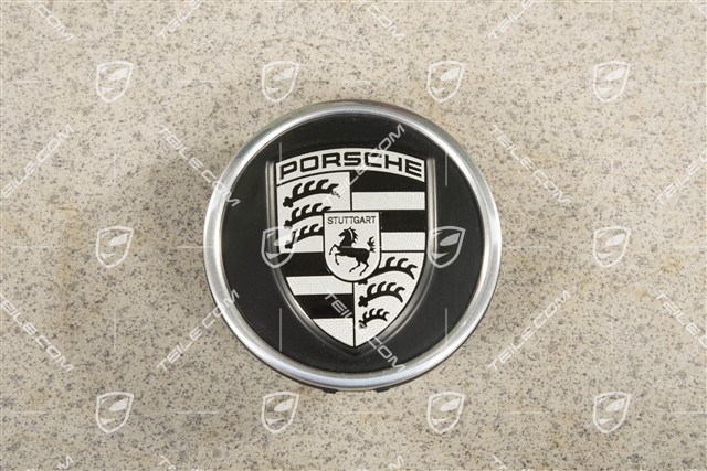 Wheel hub cap, black satin matt / crest silver