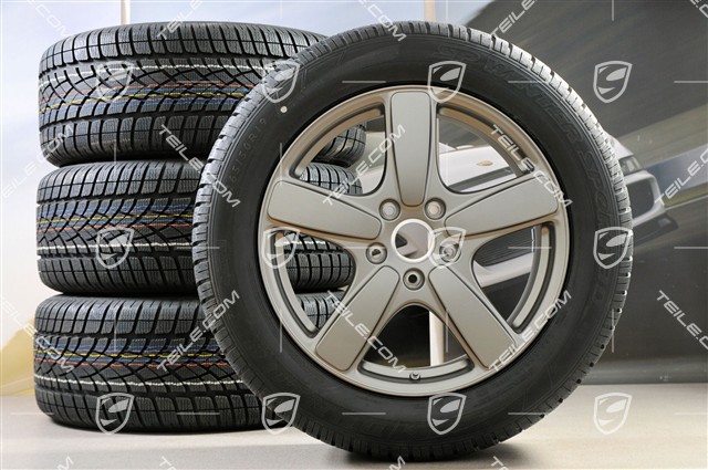 19" Winterräder Satz Cayenne Sport Classic, Felgen 8,5J x 19 ET59 + NEUE Dunlop Winterreifen 265/50 R19, in Platinum (seidenglanz) mit RDK-Sensoren