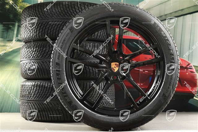 21-inch Cayenne Turbo winter wheel set, rims 9,5J x 21 ET46 + 11,0J x 21 ET58 + NEW Michelin winter tyres 285/45 R21 + 305/40 R21, with TPMS, black high gloss