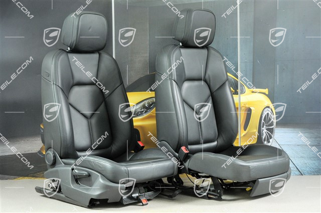 Fotele, regulowane elektrycznie, skóra, czarne, komplet (L+R)