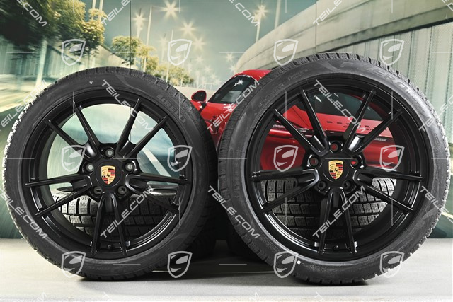 19-/20-inch Carrera winter wheel set, wheel rims 8,5J x 19 ET52 + 11J x 20 ET66 + Pirelli winter tyres 235/40 R19 + 295/35 R20, with TPMS, in black satin-mat