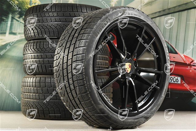 19-/20-inch Carrera winter wheel set, wheel rims 8,5J x 19 ET52 + 11J x 20 ET66 + NEW Pirelli winter tyres 235/40 R19 + 295/35 R20, with TPMS, black high gloss