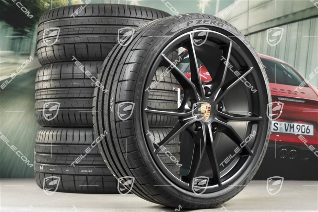 20" Carrera S koła letnie kompl., felgi 8J x 20 ET57 + 10J x 20 ET45, opony letnie Pirelli 235/35 ZR20 +265/35 ZR20, czarny satynowy półmat, z czujnikami ciśnienia