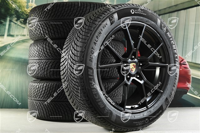 20" koła zimowe Cayenne S, komplet, felgi 9J x 20 ET50 + 10,5J x 20 ET64 + opony zimowe Michelin 255/55 R20 + 295/45 R20, z czujnikami ciśnienia, czarny satynowy półmat