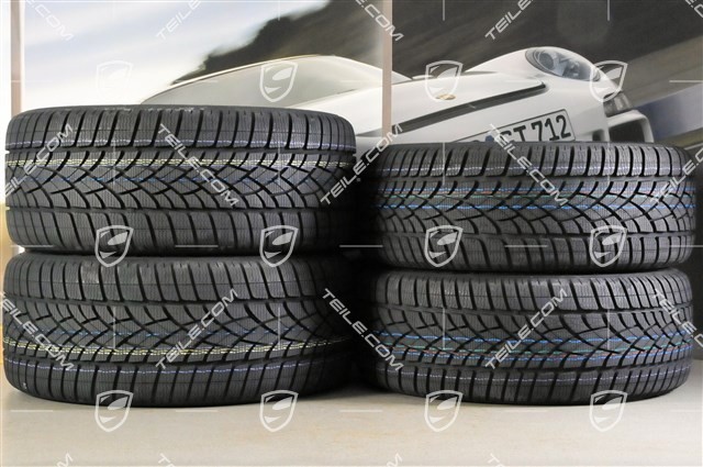 18" Cayman winter wheel set, 8J x 18 ET57 + 9J x 18 ET47 + NEW winter tyres Dunlop SP Winter Sport 3D 235/45 R18 + 265/45 R18, with TPMS.