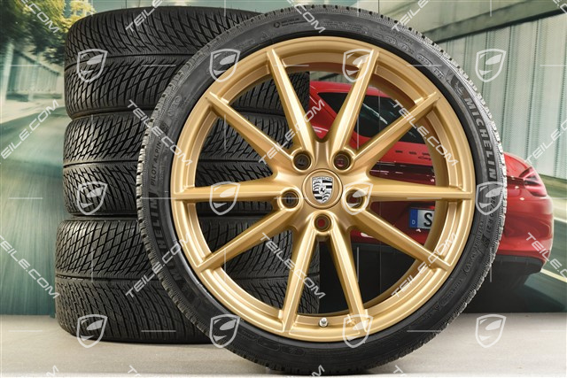 20/21-inch Carrera S winter wheel set, wheel rims 8,5J x 20 ET53 + 11J x 21 ET66 + Michelin winter tyres 245/35 R20 + 295/30 R21,  in Aurum gold satin-mat