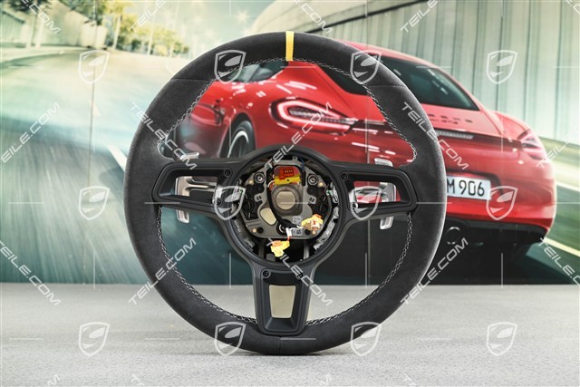 Kierownica sportowa, czarna Alcantara z żółtym znacznikiem na godzinie 12, łopatki zmiany biegów PDK, GT2RS / GT3RS