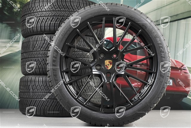 21" Cayenne COUPÉ RS Spyder Winterräder Satz, Felgen 9,5J x 21 ET46 + 11,0J x 21 ET49 + Michelin Winterreifen 275/40 R21 + 305/35 R21, mit RDK-Sensoren, schwarz seidenmatt