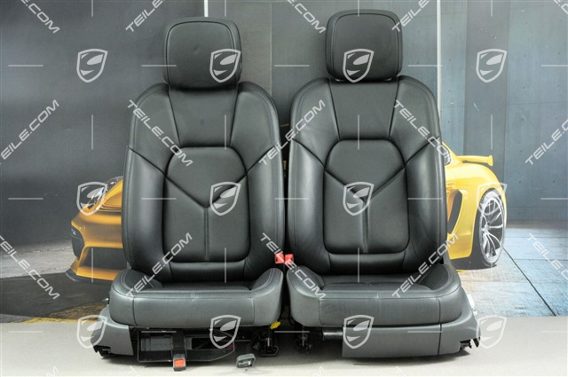 Fotele, regulowane elektrycznie, skóra, czarne, komplet (L+R)