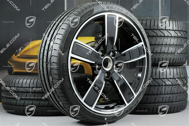 20-inch summer wheels set Carrera Sport, rims 8,5J x 20 ET49 + 11,5J x 20 ET56 + summer tyres 245/35 R20 + 305/30 R20, Jet Black Metallic