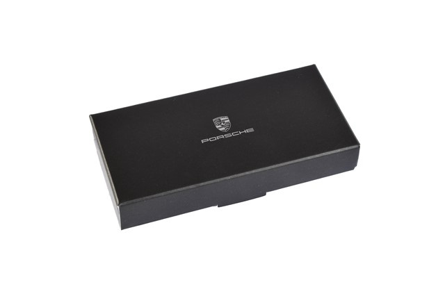 Porsche crest keyring, leather + pepita fabric black/white