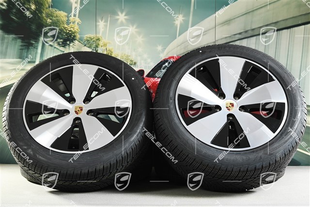 20-inch Macan winter wheel set, rims 7,5J x 20 ET32 + 10J x 20 ET49 + Goodyear winter tyres 235/55 R20 + 285/45 R20, black high gloss