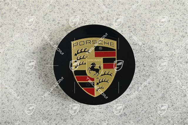 Radkappe, rund, konkav, mit farbigem Porsche-Wappen, Moonlight Blue Metallic