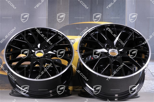 21" Felgensatz Panamera Sport Design, 9,5J x 21 ET71 + 11,5J x 21 ET69, Felgenstern in Schwarz Hochglanz