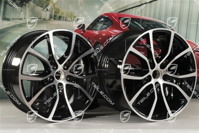 21-inch wheel rim set Cayenne Exclusive Design, 11J x 21 ET49 + 9,5J x 21 ET46, for Cayenne Coupé, black high gloss