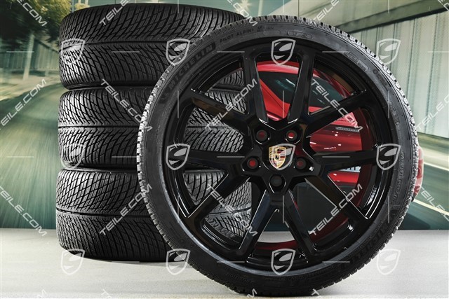 21-inch Panamera SportDesign Winter wheel set, wheel rims 9,5J x 21 ET71 + 10,5J x 21 ET71 + Michelin Pilot Alpin 5 winter tyres 275/35 R21 + 315/30 R21, black high gloss