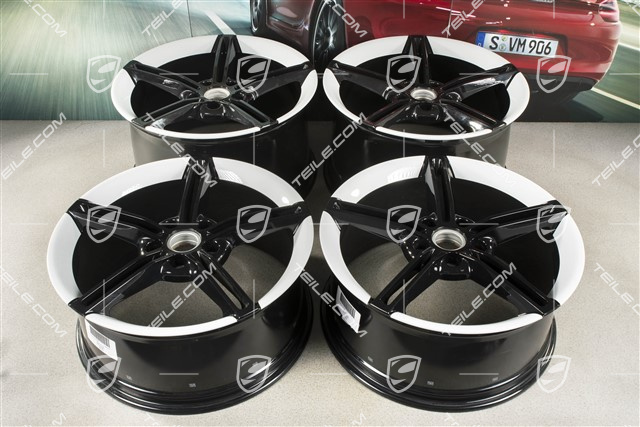 21" Wheel rim set Mission E Design, 9,5J x 21 ET60 + 11,5J x 21 ET66, black high gloss/Carrera white metallic