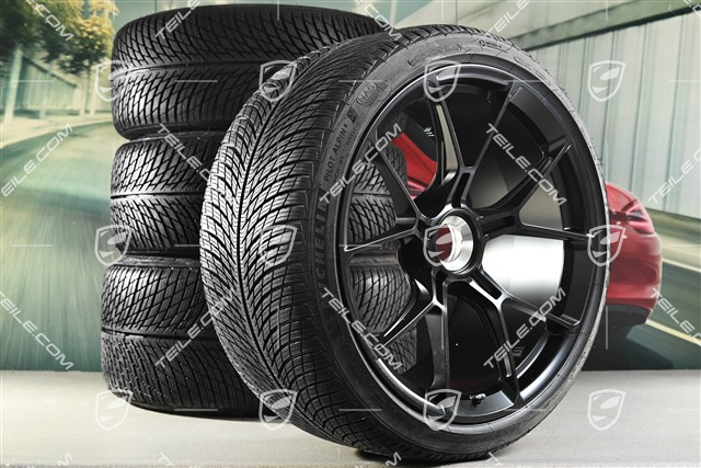 20"+21" koła zimowe GT3 / GT3RS, komplet, felgi montowane centralnie 9J x 20 ET43 + 11,5J x 21 ET46 + opony zimowe Michelin Pilot Alpin 5 245/35 R20 + 305/30 R21, czarny satynowy mat