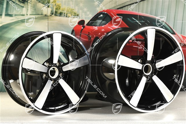 20+21" Felgensatz Carrera Exclusive, Felgen: vorne 9,5J x 20 ET44 + hinten 12J x 21 ET70, Schwarz Hochglanz