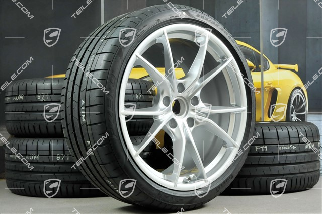 20" Carrera S koła letnie, komplet, felgi 8J x 20 ET57 + 10J x 20 ET45 + opony letnie Pirelli 235/35 ZR20 +265/35 ZR20, srebrne, z czujnikami ciśnienia