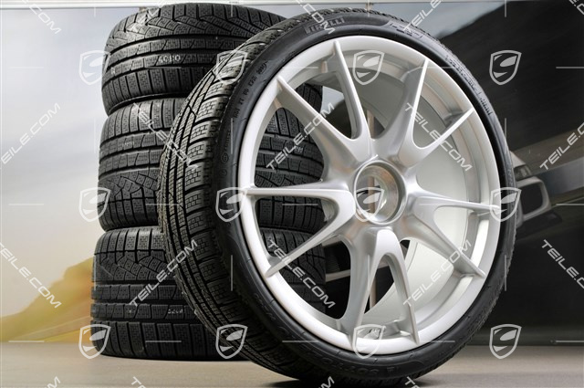 19" GT3 Zentralverschluss Winterräder Satz, Felgen 8,5J x 19 ET53 + 11J x 19 ET67 + NEUE Pirelli Winterreifen 235/35 R19 + 295/30 R19, mit RDK-Sensoren