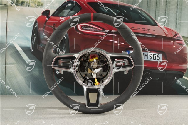 GT3 / GT2RS, Sportlenkrad PDK mit Paddle, Alcantara Schwarz / Lavaorange Nähte, Rot 12 Uhr Streifen-Markierung