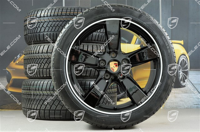19" winter wheel set Cayman S, 8J x 19 ET57 + 9,5J x 19 ET45, winter tyres Continental WinterContact TS 830P 235/40 R19 + 265/40 R19, with TPMS, black