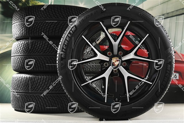 21" Cayenne RS Spyder Design winter wheel set, wheel rims 9,5J x 21 ET16 + 11J x 21 ET37 + Michelin Pilot Alpin 5 winter tyres 275/45 R21 + 315/40 R21, black high gloss
