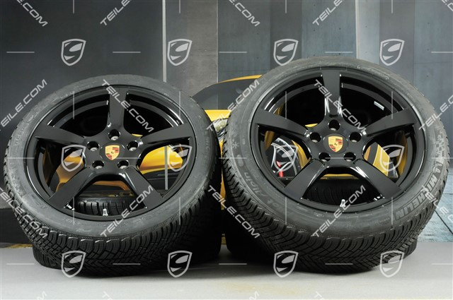 19-inch Cayman S winter wheels set, rims 8J x 19 ET57 + 10J x 19 ET45 + NEW Michelin Pilot Alpin 4 winter tires 235/40 R19 +265/40 R19, black high gloss