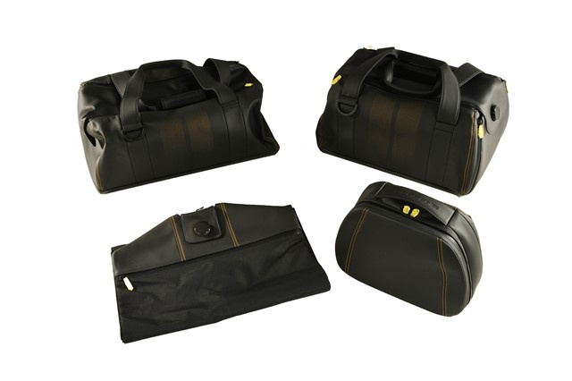 Reisetaschen Set (komplett), Exclusive Series, Leder schwarz mit farbiger Ziernaht in Gold, 4-teilig