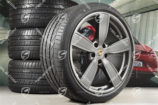 22-inch Cayenne Coupé Summer wheel set Sport Classic, wheel rims 10J x 22 ET48 + 11,5J x 22 ET52 + NEW Pirelli summer tyres 285/35 R22 + 315/30 R22, with TPMS, Platinum satin matt