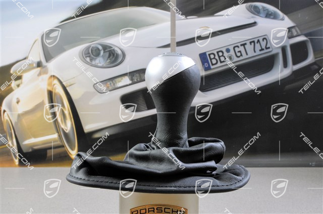 Schalthebelknopf, Alu-Look / Leder schwarz, Carrera 4 / Carrera 4S / Turbo