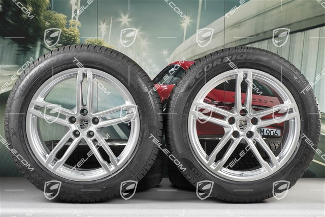 19" "Macan Turbo" Winterräder Satz, Felgen 8J x 19 ET21 + 9J x 19 ET21 + NEUE Pirelli Winterreifen 235/55 R19 + 255/50 R19 (0 km, DOT/Bj. 2016), mit RDK-Sensoren