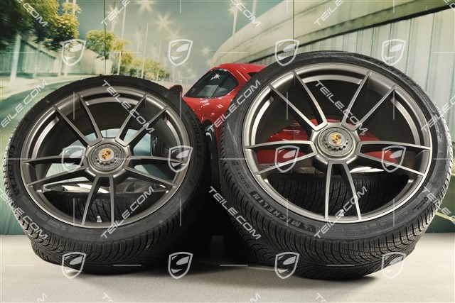 20/21-inch Turbo S winter wheel set, central lock wheel rims 8,5J x 20 ET40 + 11J x 21 ET66 + NEW Michelin winter tyres 245/35 R20 + 305/30 R21, platinum satin matt