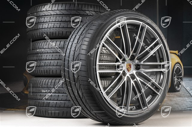 22" Sommerräder Satz 911 Turbo IV Design, Felgen 10J x 22 ET48 + 11,5J x 22 ET61 + Pirelli Sommerreifen 285/35 ZR22 + 315/30 ZR22, mit RDK-Sensoren