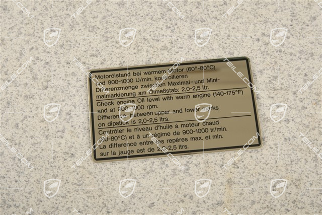 Sticker / badge, Engine oil