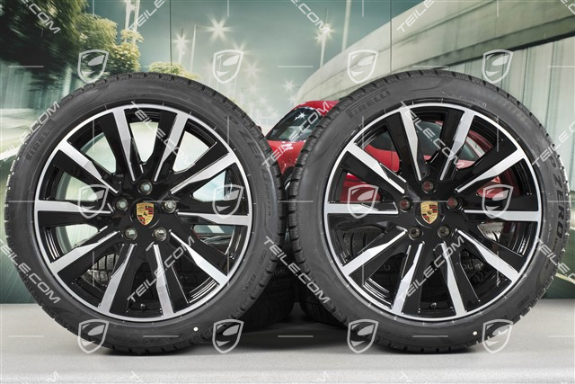 20-inch Taycan Tequipment Design winter wheel set, rims 9J x 20 ET54 + 11J x 20 ET60, Pirelli winter tyres 245/45 R20 + 285/40 R20, black high gloss