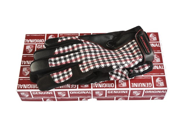 Porsche Classic Assembly gloves, Pepita / houndstooth, red/black, size 11