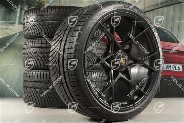 20-inch Winter wheel set for GT4RS and Spyder, rims 8J x 20 ET57 + 10J x 20 ET45, Michelin winter tires 235/35 R20 + 275/30 R20, black (satin matt), with TPMS