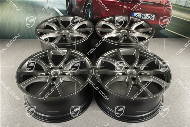 21" Komplet felg Cayenne Exclusive Design, 11J x 21 ET49 + 9,5J x 21 ET46, do Cayenne Coupé, Platinum satynowy półmat