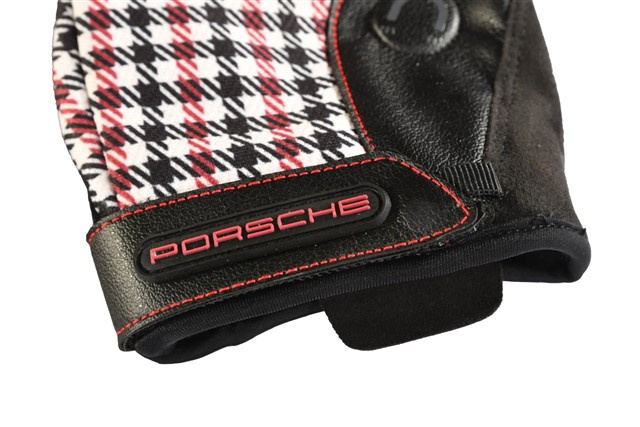 Porsche Classic Assembly gloves, Pepita / houndstooth, red/black, size 10